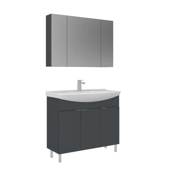 Orka Purus 100 cm Mat Antrasit Ayna Dolaplı Banyo Dolabı Takım (Ayaklı) ürün görseli