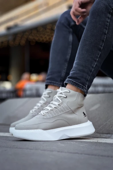 BA0318 Bağcıklı Erkek Yüksek Taban Gri Taban Spor Bot - 7