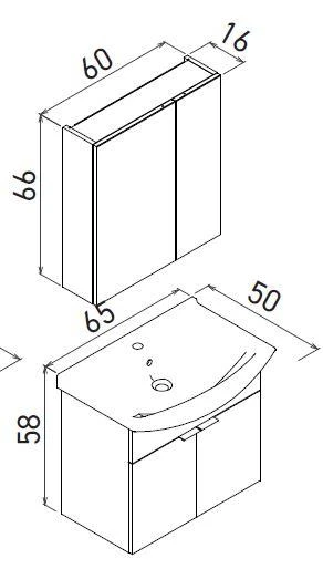 Orka Purus 65 cm Budva Ayna Dolaplı Banyo Dolabı Takım ve Boy Dolabı (Asma) - Resim 2