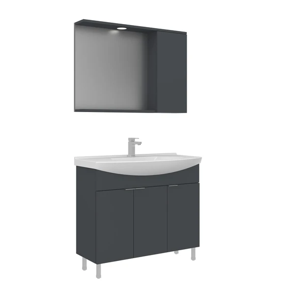 Orka Purus 100 cm Mat Antrasit Spot Aynalı Banyo Dolabı Takım (Ayaklı) ürün görseli