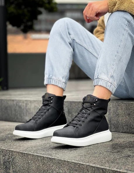 Knack Yüksek Taban Ayakkabı B-080 Siyah (Beyaz Taban) ürün görseli