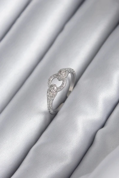 pilelistore Pirinç Gümüş Renk Zirkon Taşlı Yılan Model Kadın Yüzük - TJ-BYK2922