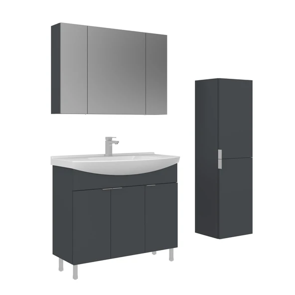 Orka Purus 100 cm Mat Antrasit Ayna Dolaplı Banyo Dolabı Takım ve Boy Dolabı (Ayaklı) ürün görseli