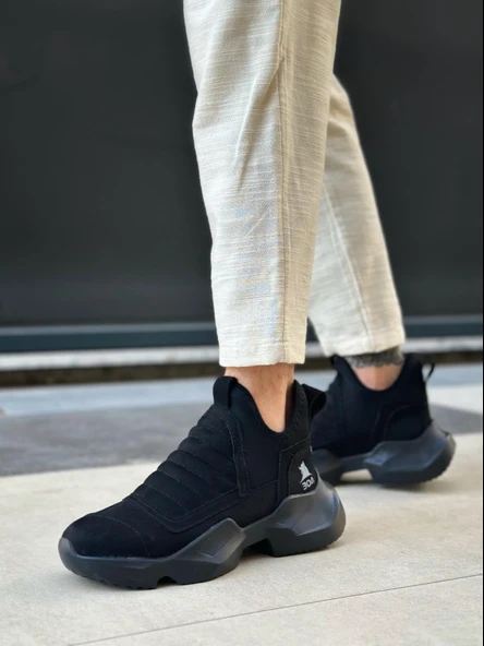 BA0401 Bağcıksız Rahat Yüksek Siyah Taban Siyah Süet Erkek Spor Yarım Bilek Bot ürün görseli