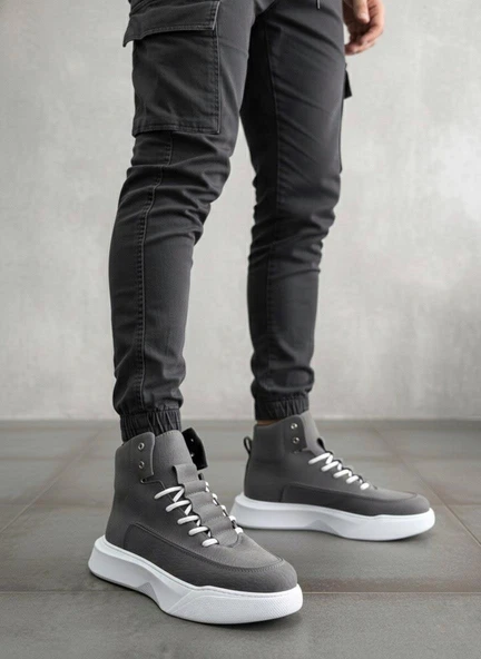 BA0321 Gizli Bağcıklı Erkek Füme Beyaz Taban Spor Bot