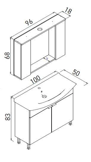Orka Purus 100 cm Mat Antrasit Spot Aynalı Banyo Dolabı Takım ve Boy Dolabı (Ayaklı) - Resim 2