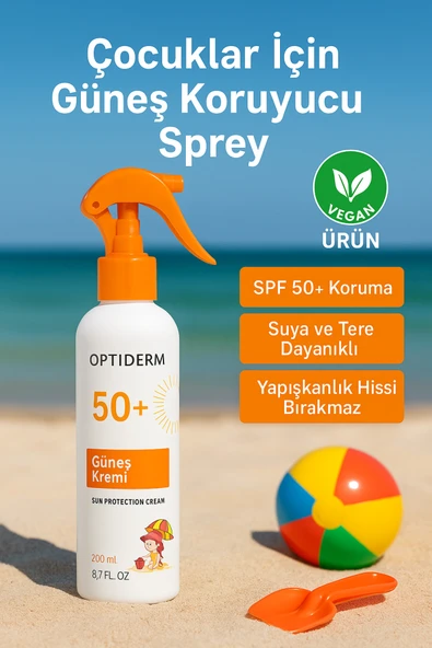 Optiderm Güneş Koruyucu Çocuk Spreyi 200 ml | Hipoalerjenik, Paraben ve Parfüm İçermez - 2