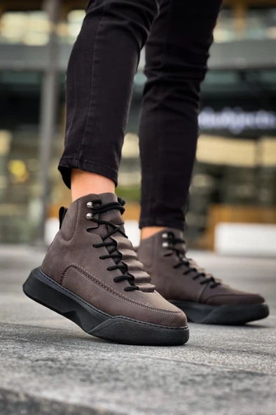 BA0321 Gizli Bağcıklı Erkek Yüksek Taban Kahverengi Spor Bot - 6