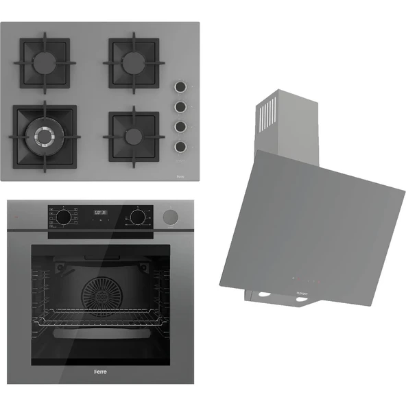 Ferre Steamart-Fryart-Sılentart Serisi Gri Set (SC408-WFA + QEP64CPR +D079-SA) - Döküm Izgara / 65 cm Ocak ürün görseli 1