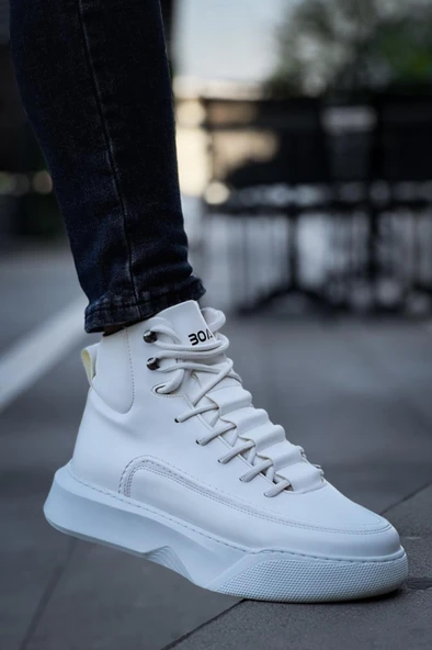 BA0321 Gizli Bağcıklı Erkek Yüksek Taban Beyaz Spor Bot - Resim 2