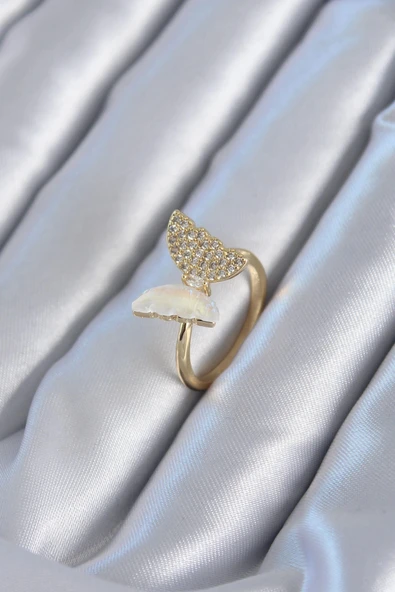 pilelistore Gold Renk Zirkon Taş Detay Pirinç Kadın Yüzük - TJ-BYK2815