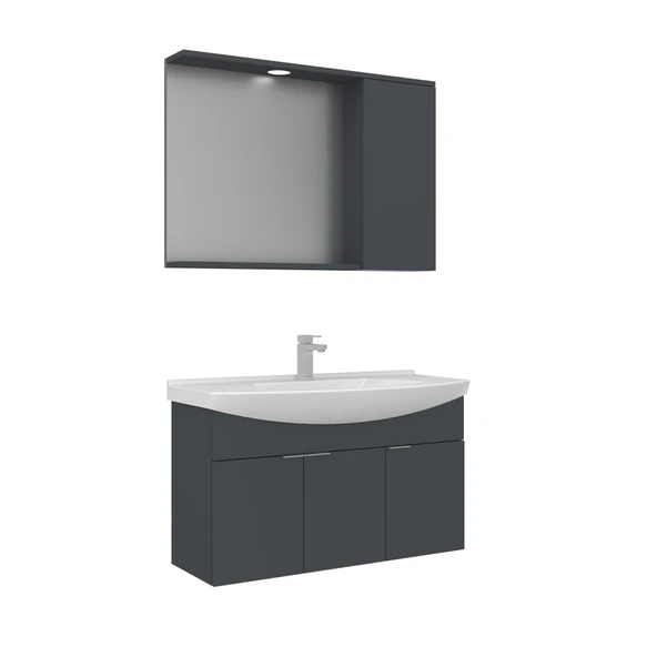 Orka Purus 100 cm Mat Antrasit Spot Aynalı Banyo Dolabı Takım (Asma) ürün görseli
