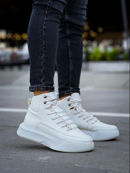 BA0321 Gizli Bağcıklı Erkek Yüksek Taban Beyaz Spor Bot - Resim 6