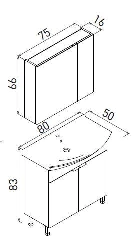 Orka Purus 80 cm Mat Antrasit Ayna Dolaplı Banyo Dolabı Takım (Ayaklı) - Resim 3