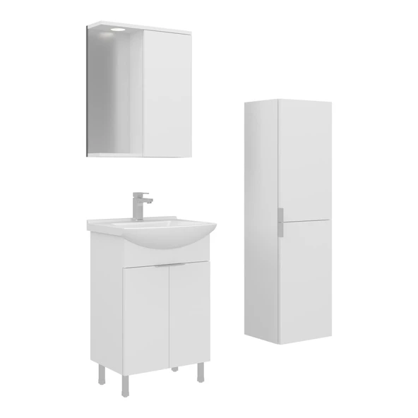 Orka Purus 55 cm Parlak Beyaz Spot Aynalı Banyo Dolabı Takım ve Boy Dolabı (Ayaklı) ürün görseli