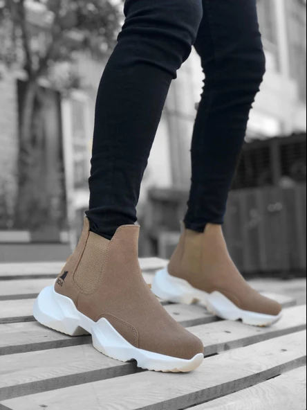 BA0444 Bağcıksız Rahat Yüksek Taban Vizon Erkek Spor Yarım Bilek Bot - Resim 2