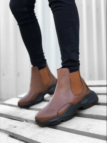 BA0444 Bağcıksız Rahat Yüksek Taban Taba Erkek Spor Yarım Bilek Bot - Resim 2