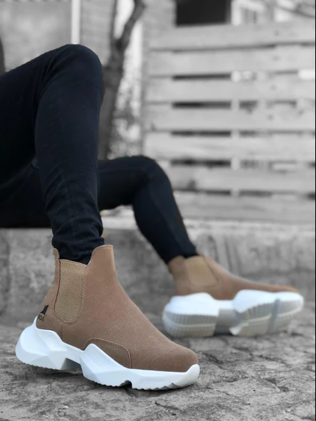 BA0444 Bağcıksız Rahat Yüksek Taban Vizon Erkek Spor Yarım Bilek Bot ürün görseli