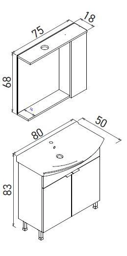 Orka Purus 80 cm Mat Antrasit Spot Aynalı Banyo Dolabı Takım ve Boy Dolabı (Ayaklı) - Resim 2