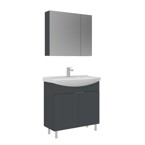 Orka Purus 80 cm Mat Antrasit Ayna Dolaplı Banyo Dolabı Takım (Ayaklı) ürün görseli