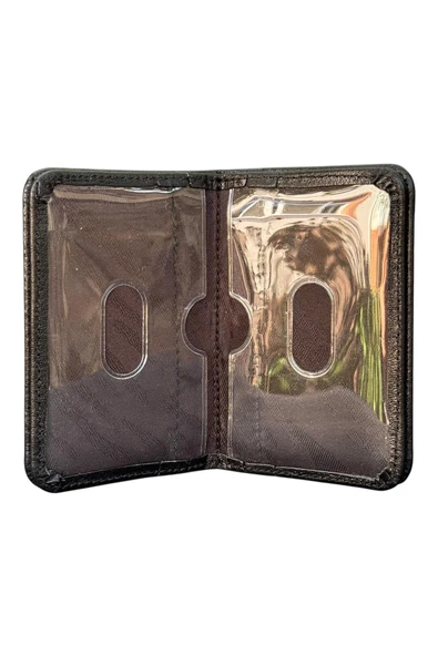 Siyah Hakiki Deri Mini Boy İkiye Katlanır Düz Model Kredi Kartlık - 3044-Siyah - Resim 3