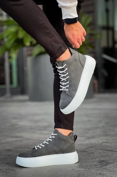 LE10 Bağcıklı Erkek Yüksek Beyaz Taban Antrasit Spor Bot - 2