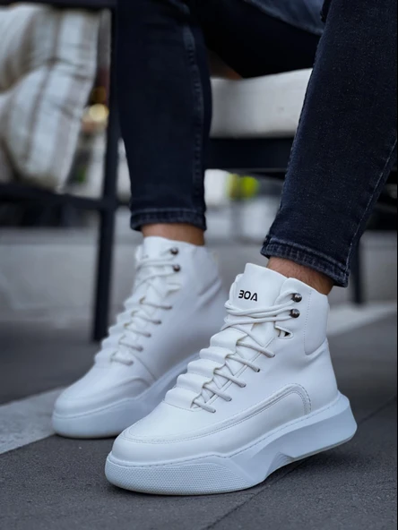 BA0321 Gizli Bağcıklı Erkek Yüksek Taban Beyaz Spor Bot ürün görseli