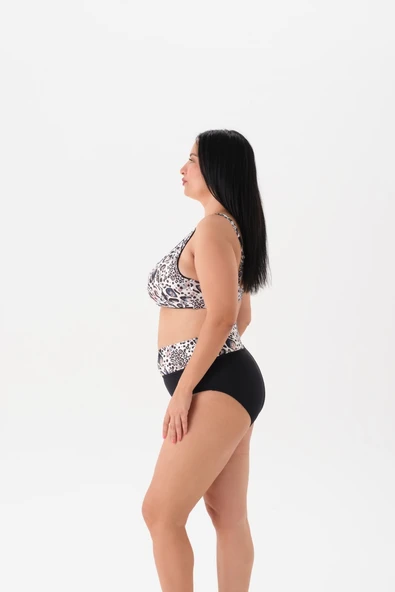 Büyük Beden Toparlayıcı Zebra Desen Siyah Beyaz Lublu Bikini Takım - Resim 2