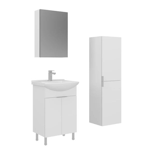 Orka Purus 55 cm Parlak Beyaz Ayna Dolaplı Banyo Dolabı Takım ve Boy Dolabı (Ayaklı) ürün görseli