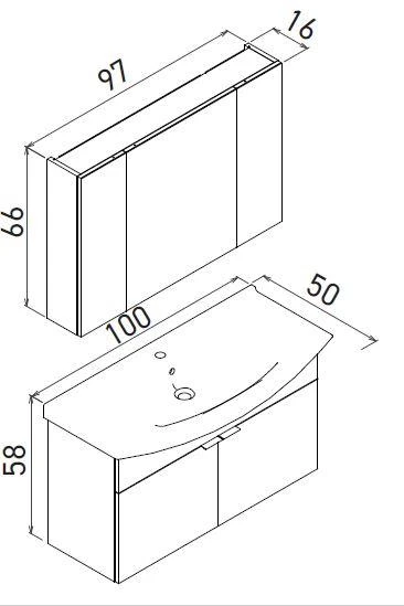Orka Purus 100 cm Mat Antrasit Ayna Dolaplı Banyo Dolabı Takım ve Boy Dolabı (Asma) - Resim 2