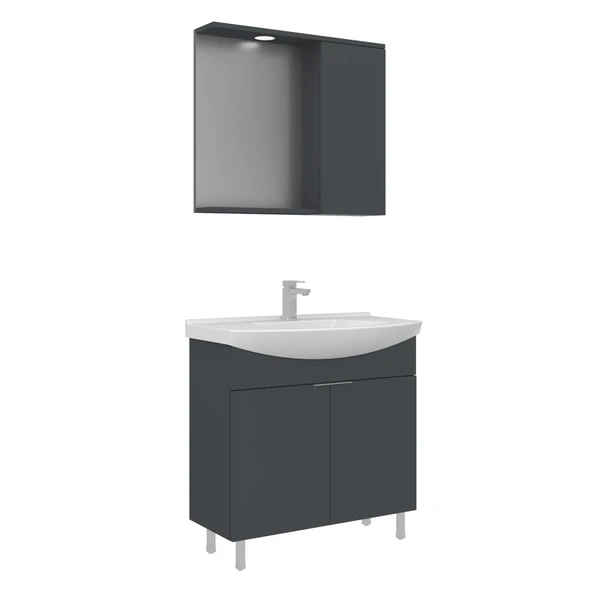 Orka Purus 80 cm Mat Antrasit Spot Aynalı Banyo Dolabı Takım (Ayaklı) ürün görseli