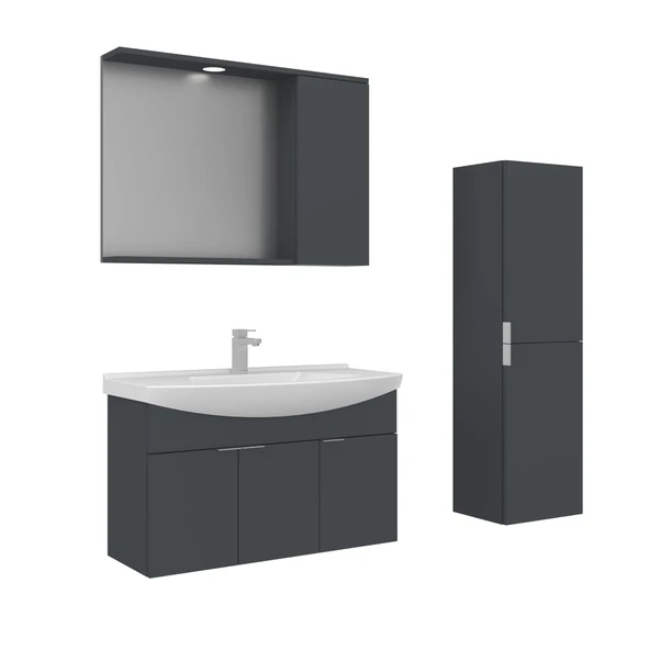 Orka Purus 100 cm Mat Antrasit Spot Aynalı Banyo Dolabı Takım ve Boy Dolabı (Asma) ürün görseli