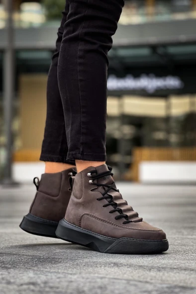 BA0321 Gizli Bağcıklı Erkek Yüksek Taban Kahverengi Spor Bot - 5