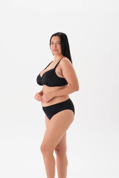 Büyük Beden Kaplı ToparlayıcıSiyah Bikini Takım - Resim 2