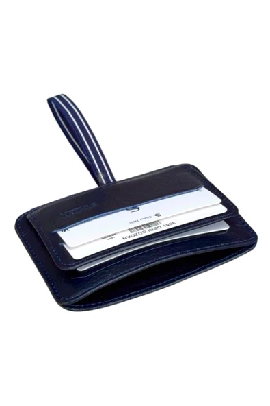 Lacivert Hakiki Deri Lastikli İkiye Katlanır Düz Model Mini Kredi Kartlık - 3051-Lacivert - Resim 4