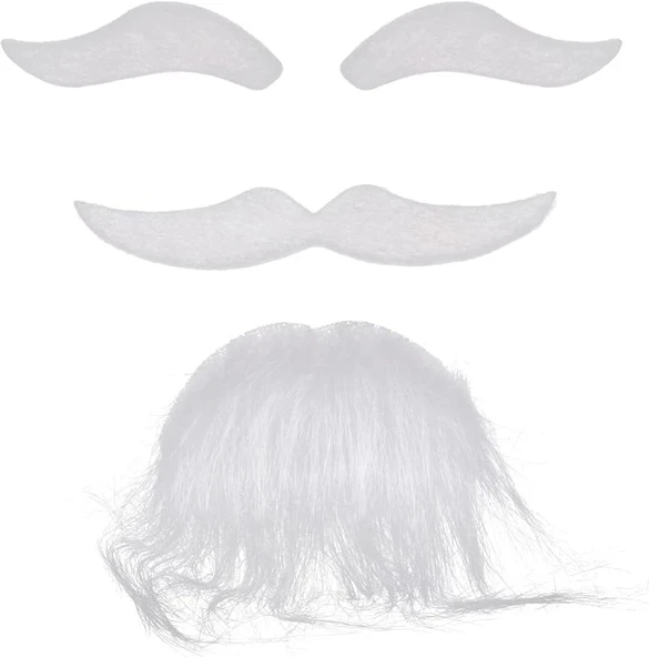 pilelistore Beyaz Renk Kendinden Yapışkanlı Takma Sakal Bıyık ve Kaş Seti
