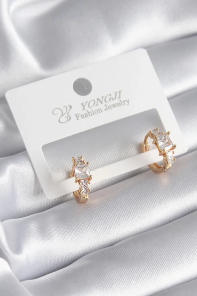 pilelistore Pirinç Gold Renk Zirkon Taşlı Kadın Küpe - TJ-BKP8342
