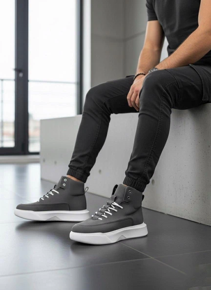 BA0321 Gizli Bağcıklı Erkek Füme Beyaz Taban Spor Bot - 2