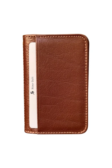 Taba Hakiki Deri Mini Boy İkiye Katlanır Düz Model Kredi Kartlık - 3044-Taba - Resim 2