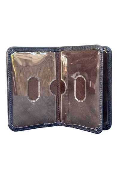 Lacivert Hakiki Deri Mini Boy İkiye Katlanır Düz Model Kredi Kartlık - 3044-Lacivert - Resim 3