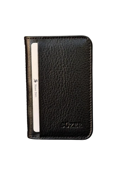 Siyah Hakiki Deri Mini Boy İkiye Katlanır Düz Model Kredi Kartlık - 3044-Siyah ürün görseli