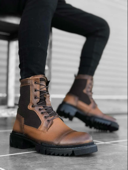 BA0183 İçi Dışı Hakiki Deri Taba Erkek Postal Bot ürün görseli