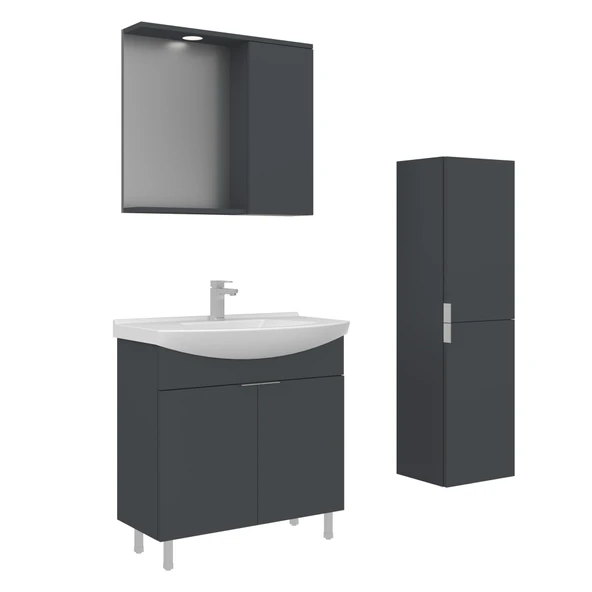 Orka Purus 80 cm Mat Antrasit Spot Aynalı Banyo Dolabı Takım ve Boy Dolabı (Ayaklı) ürün görseli