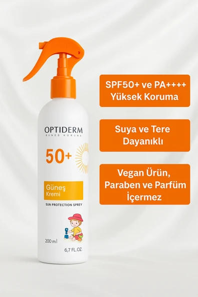 Optiderm Güneş Koruyucu Çocuk Spreyi 200 ml | Hipoalerjenik, Paraben ve Parfüm İçermez - 1