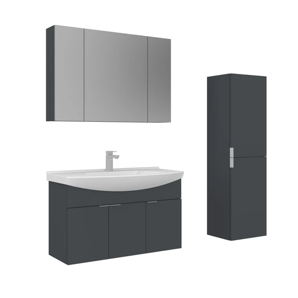 Orka Purus 100 cm Mat Antrasit Ayna Dolaplı Banyo Dolabı Takım ve Boy Dolabı (Asma) ürün görseli