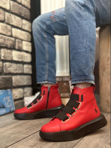 BA0142 Bantlı Erkek Yüksek Taban Kırmızı Spor Bot - 2