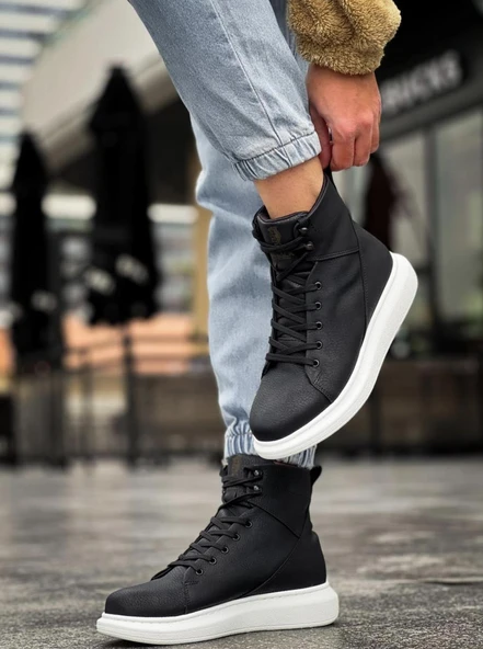 Knack Yüksek Taban Ayakkabı B-080 Siyah (Beyaz Taban) - Resim 2