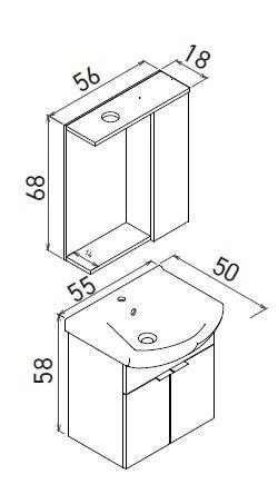 Orka Purus 55 cm Parlak Beyaz Spot Aynalı Banyo Dolabı Takım (Asma) - Resim 2