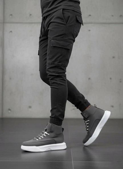 BA0321 Gizli Bağcıklı Erkek Füme Beyaz Taban Spor Bot - 3