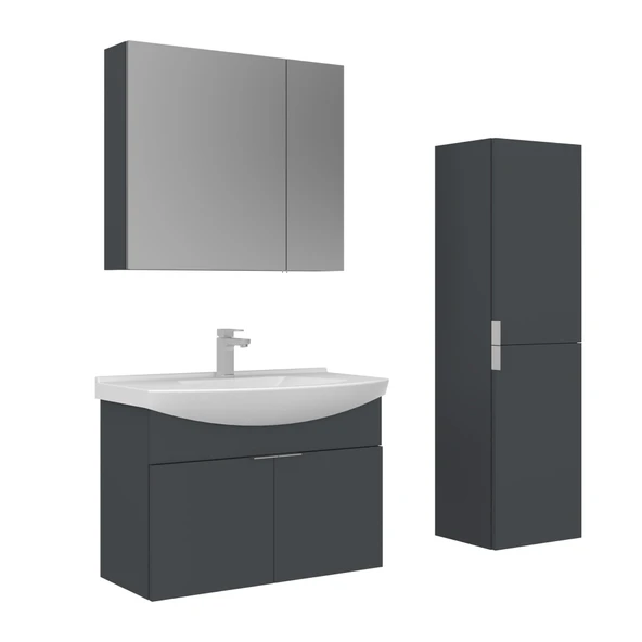 Orka Purus 80 cm Mat Antrasit Ayna Dolaplı Banyo Dolabı Takım ve Boy Dolabı (Asma) ürün görseli